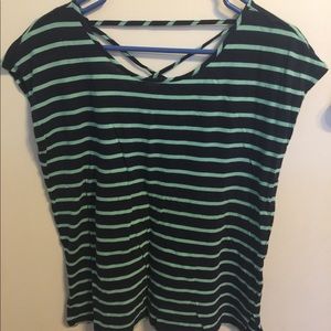 GAP black and green striped blouse